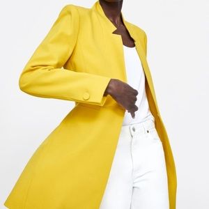 Zara Yellow Inverted Lapel Frock Coat Long Blazer